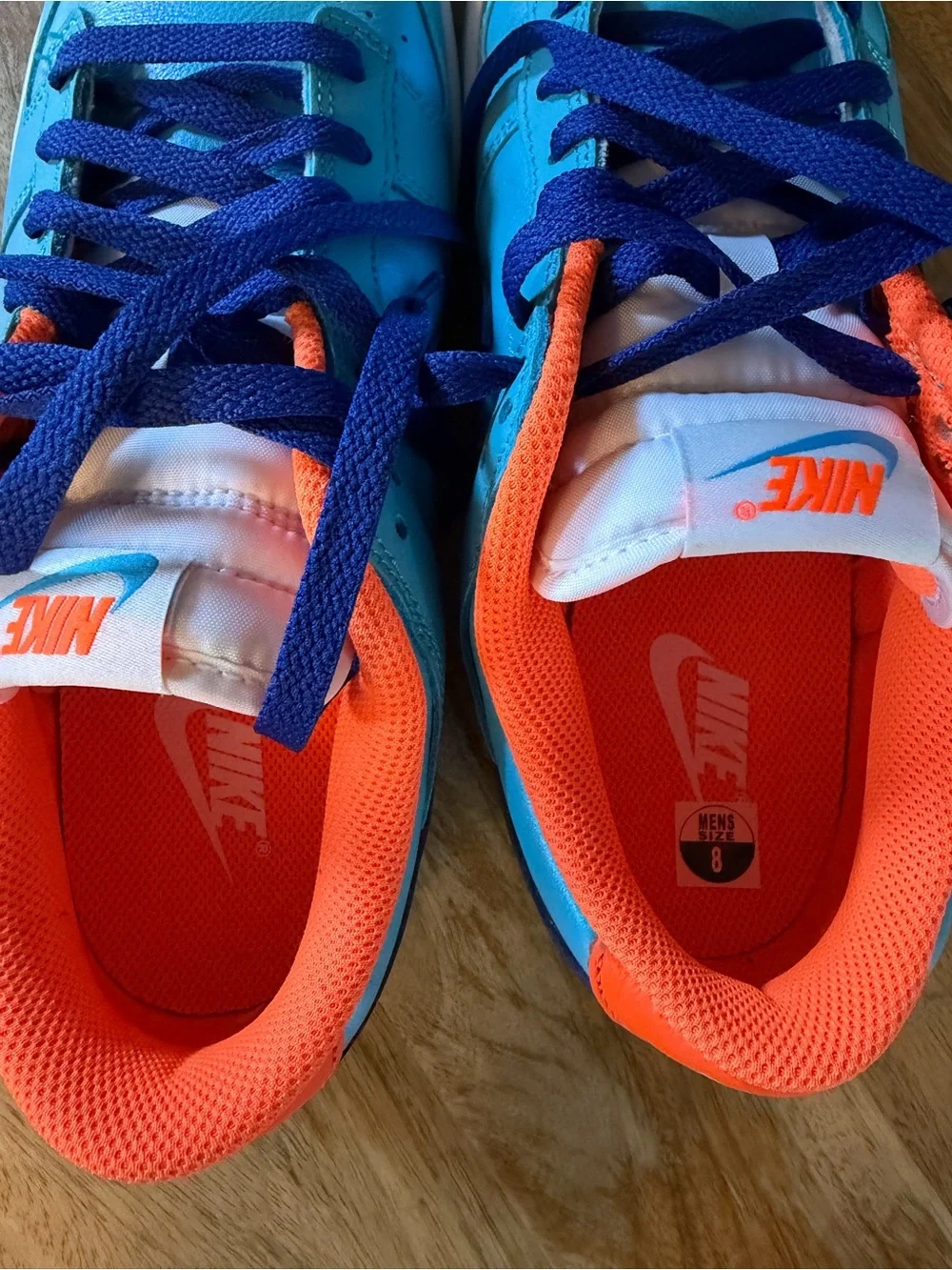 Nike Men’s Turquoise & Navy Low-Top Sneakers with Orange Accents. Size 8. No Box